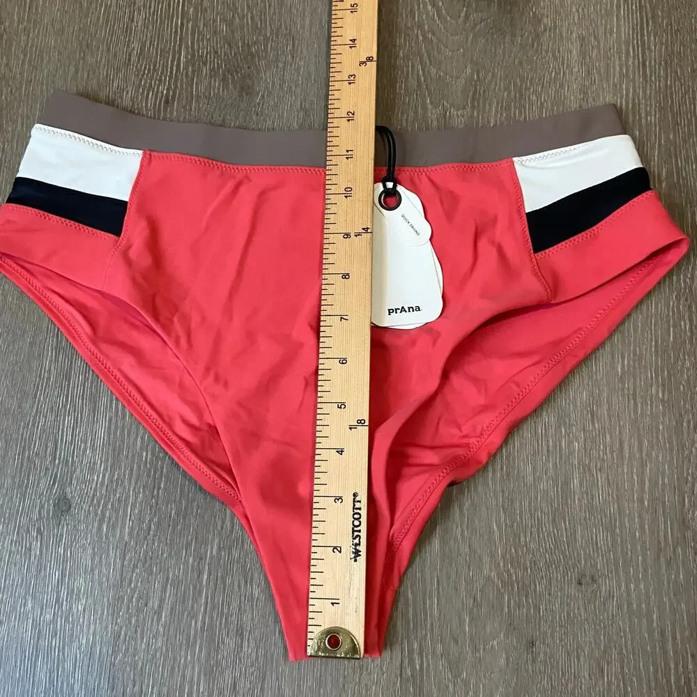 Prana Baja Bound High Rise Swim Bottom Women's L Rose Fire Colorblock Sporty